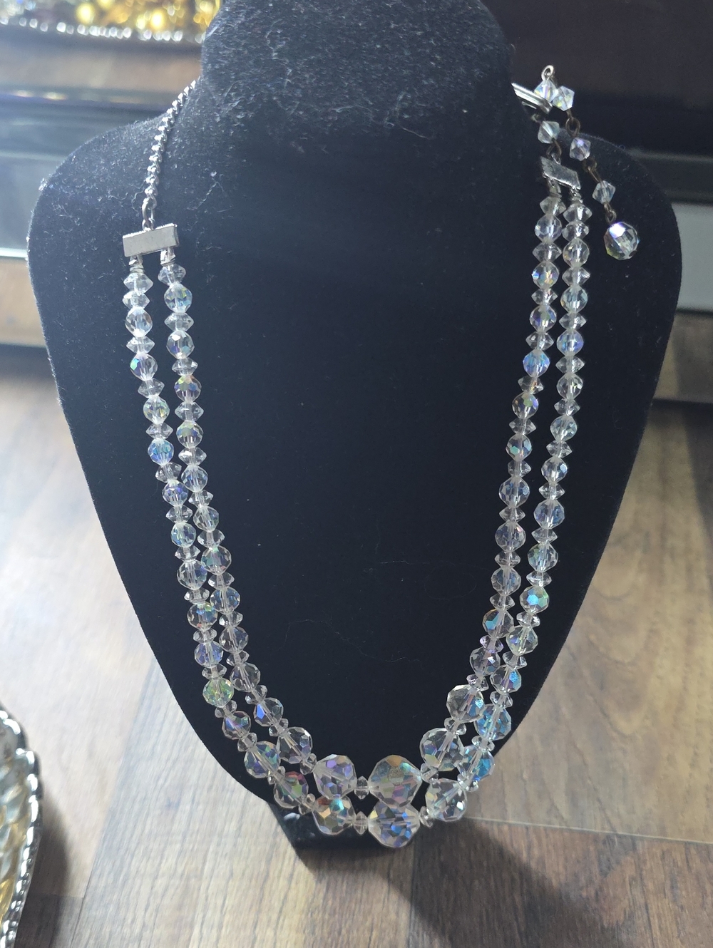 Vintage Iridescent Crystal Multi-Strand Necklace - Clear